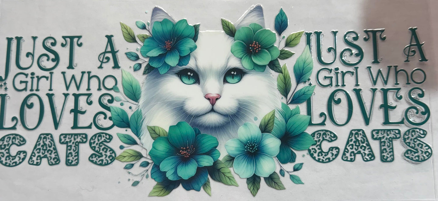 uvdtf transfer wrap just a girl who loves cats teal