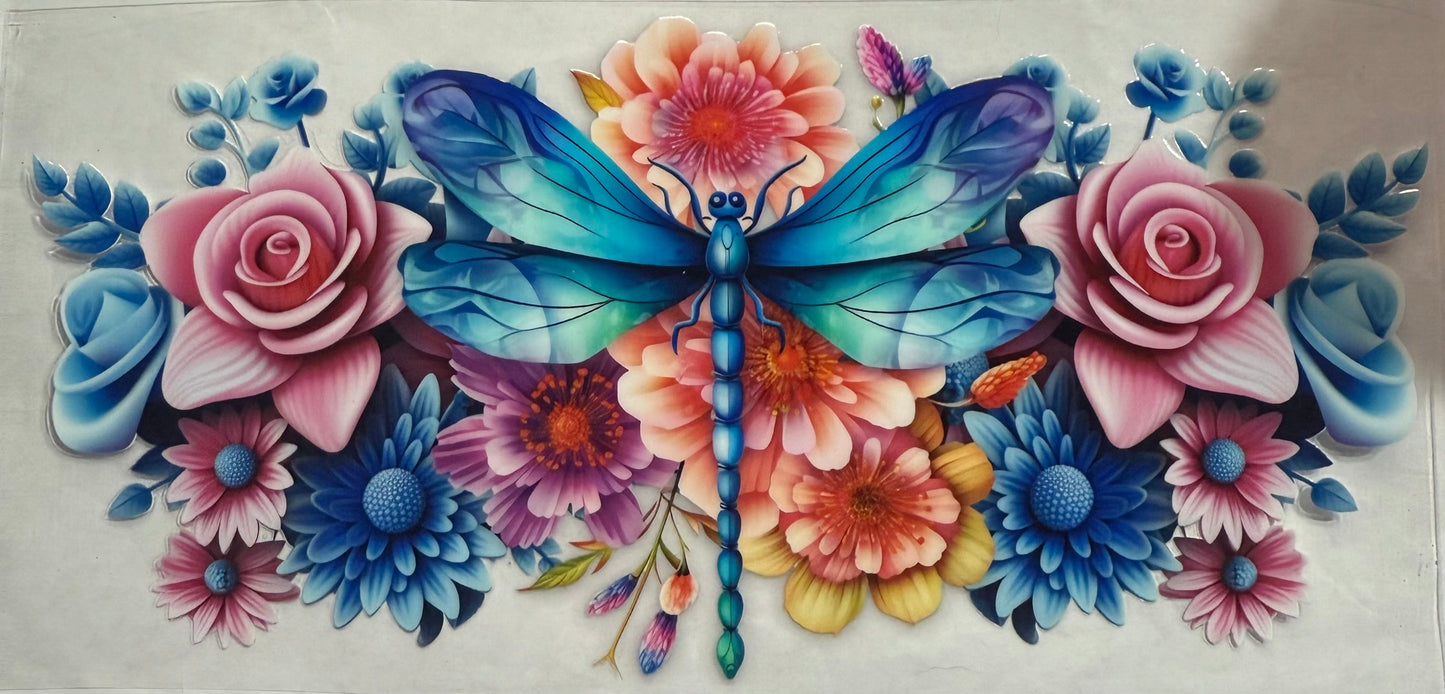 uvdtf transfer wrap Dragonfly floral