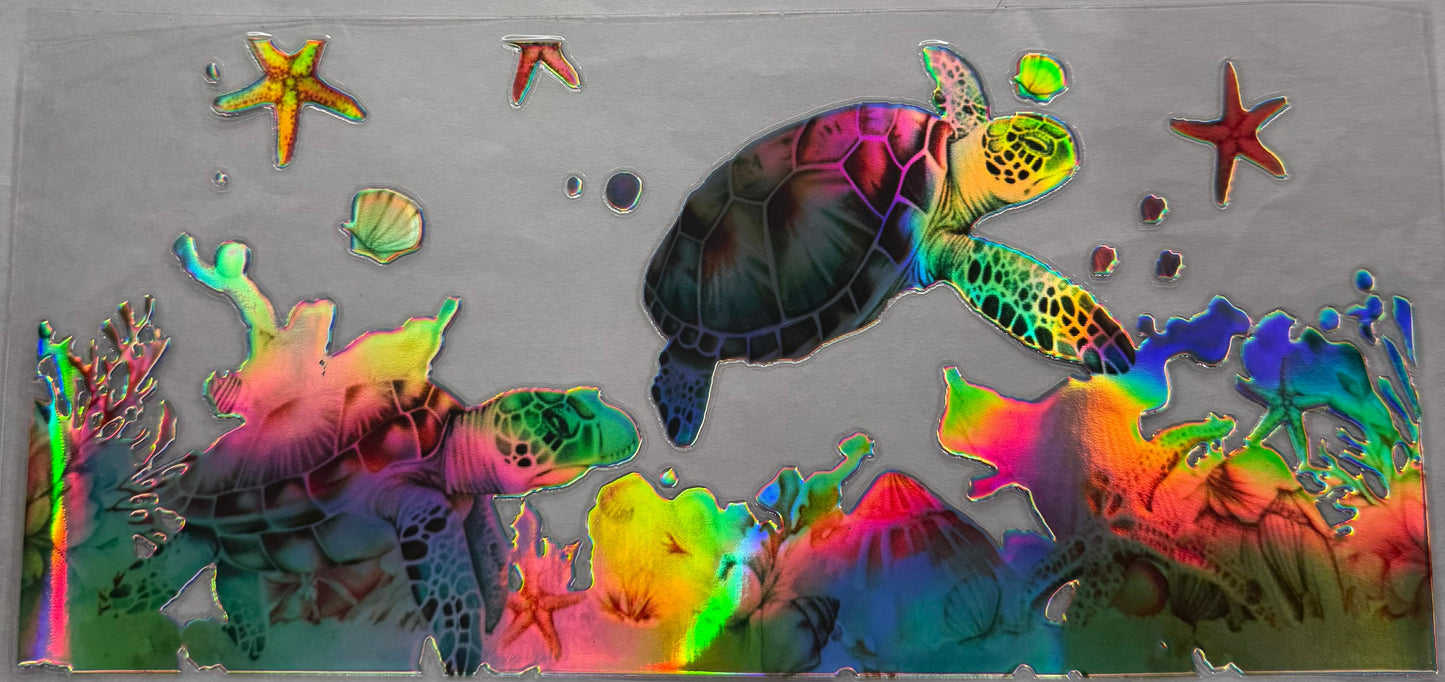 uvdtf transfer wrap Holo turtles