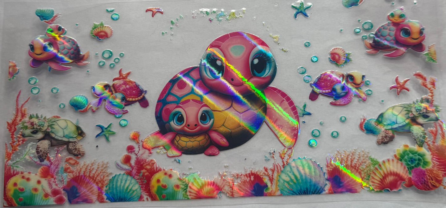 uvdtf transfer wrap Holo mom and baby turtle