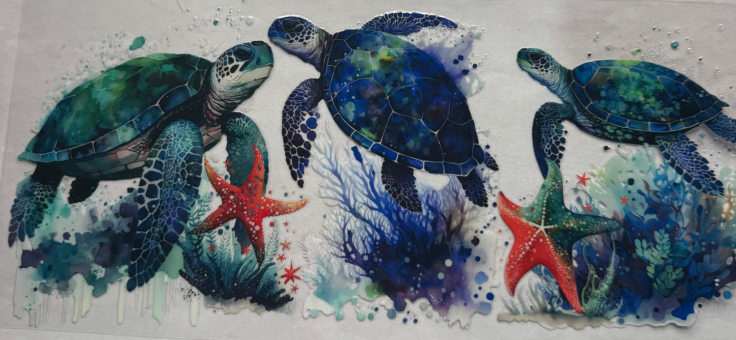 uvdtf transfer wrap Blue turtles
