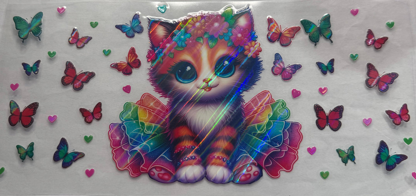 uvdtf transfer wrap holo rainbow cat