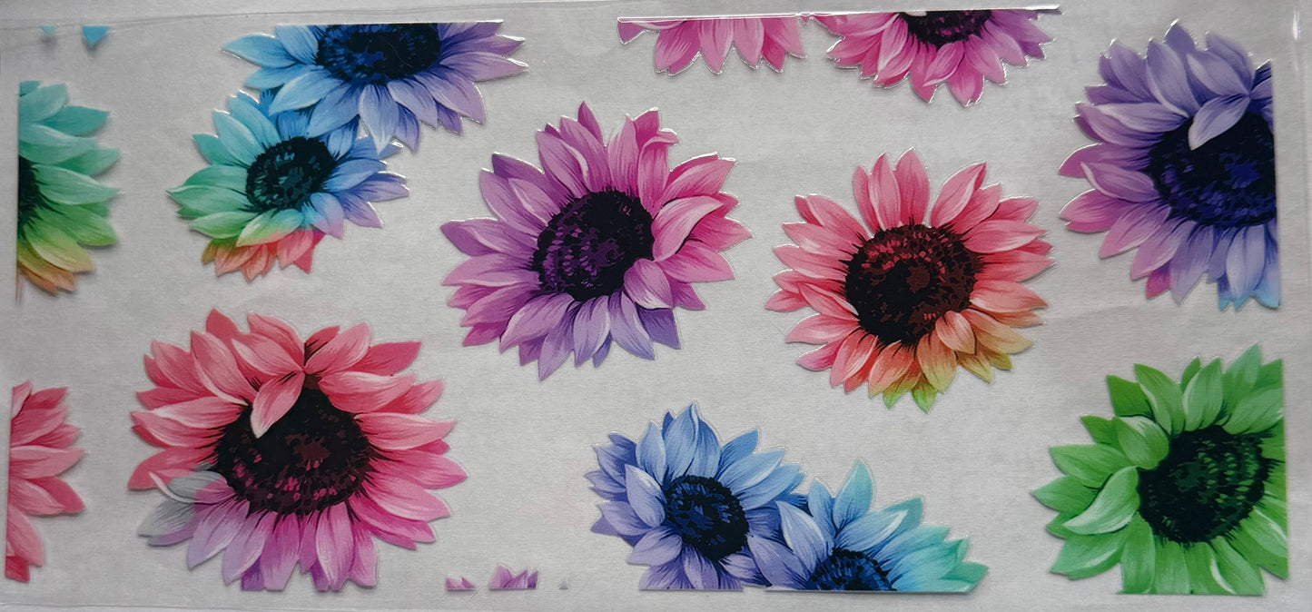 uvdtf transfer wrap rainbow sunflowers