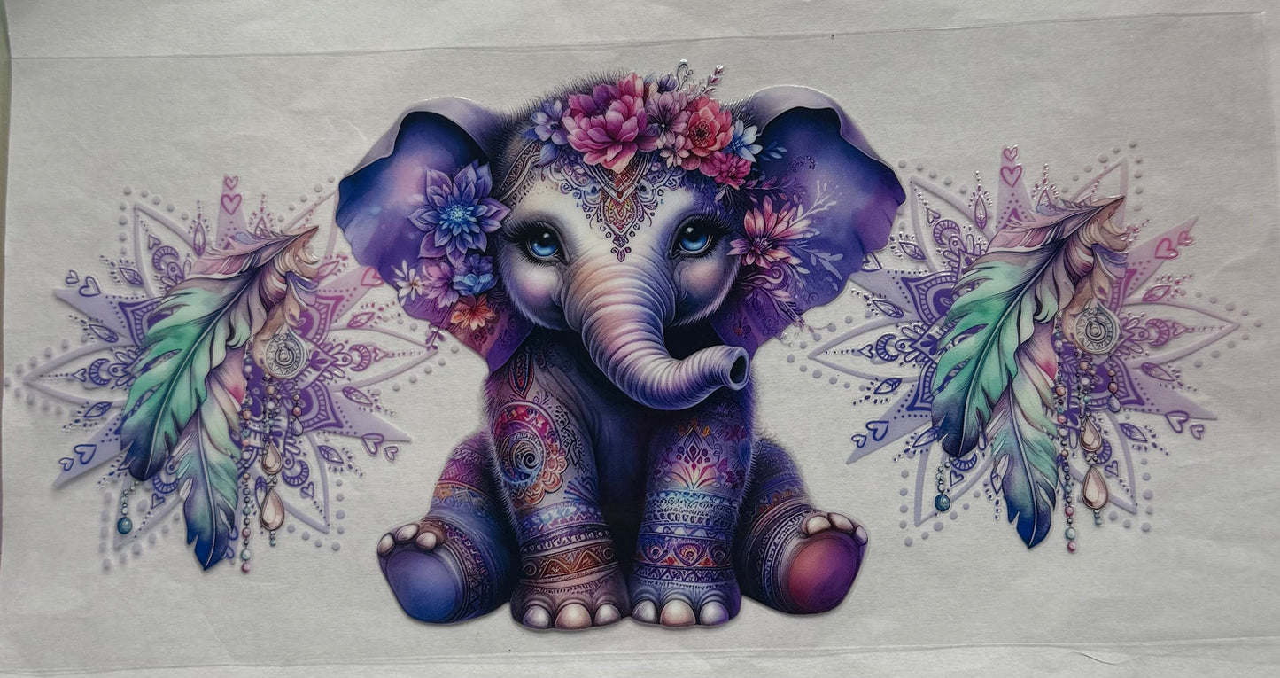 uvdtf transfer wrap elephant with feathers