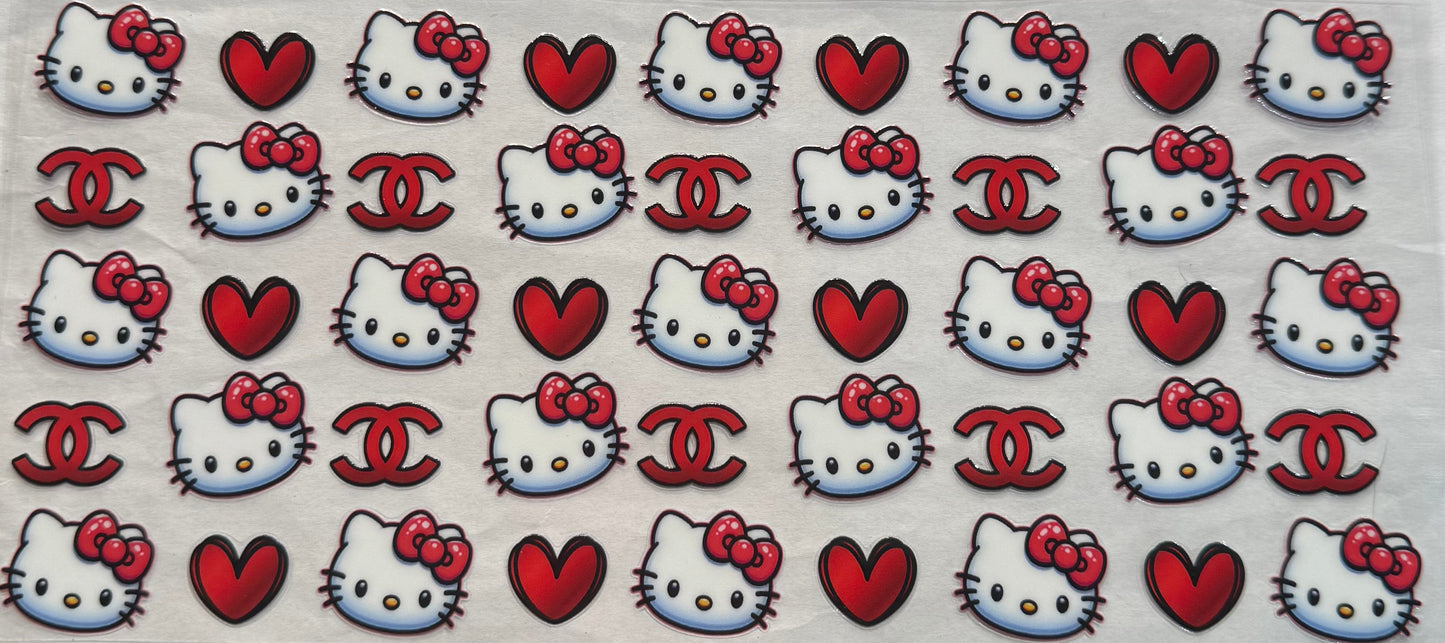 uvdtf transfer wrap red hello kitty with Chanel and hearts