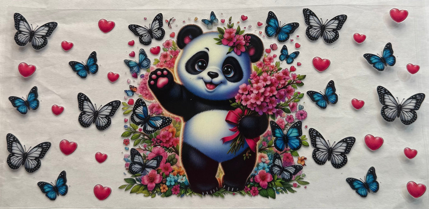 uvdtf transfer wrap panda bear with butterfly’s floral