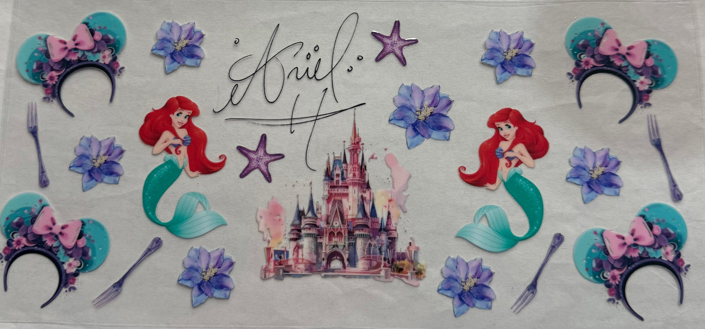 uvdtf transfer wrap Ariel with Disney ears