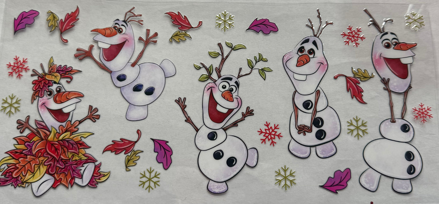 uvdtf transfer wrap Disney Olaf playing in leaves