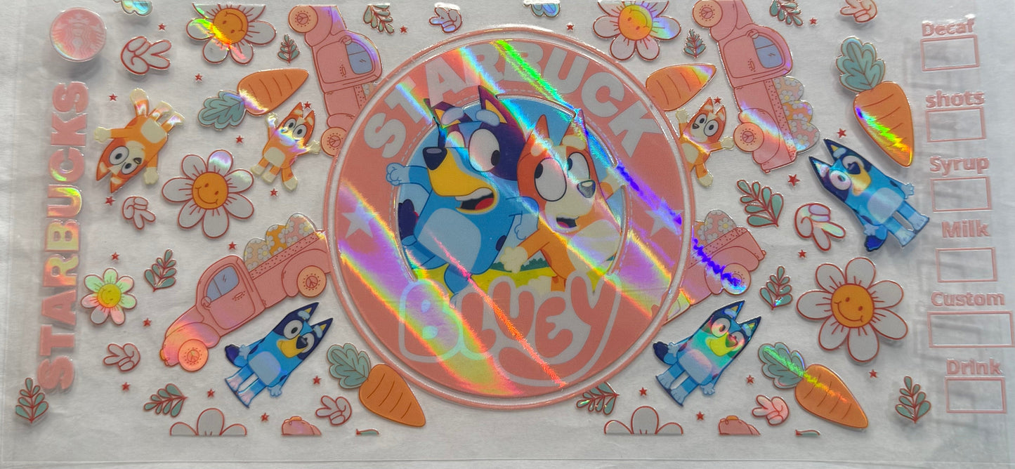 uvdtf transfer wrap holo Starbucks bluey