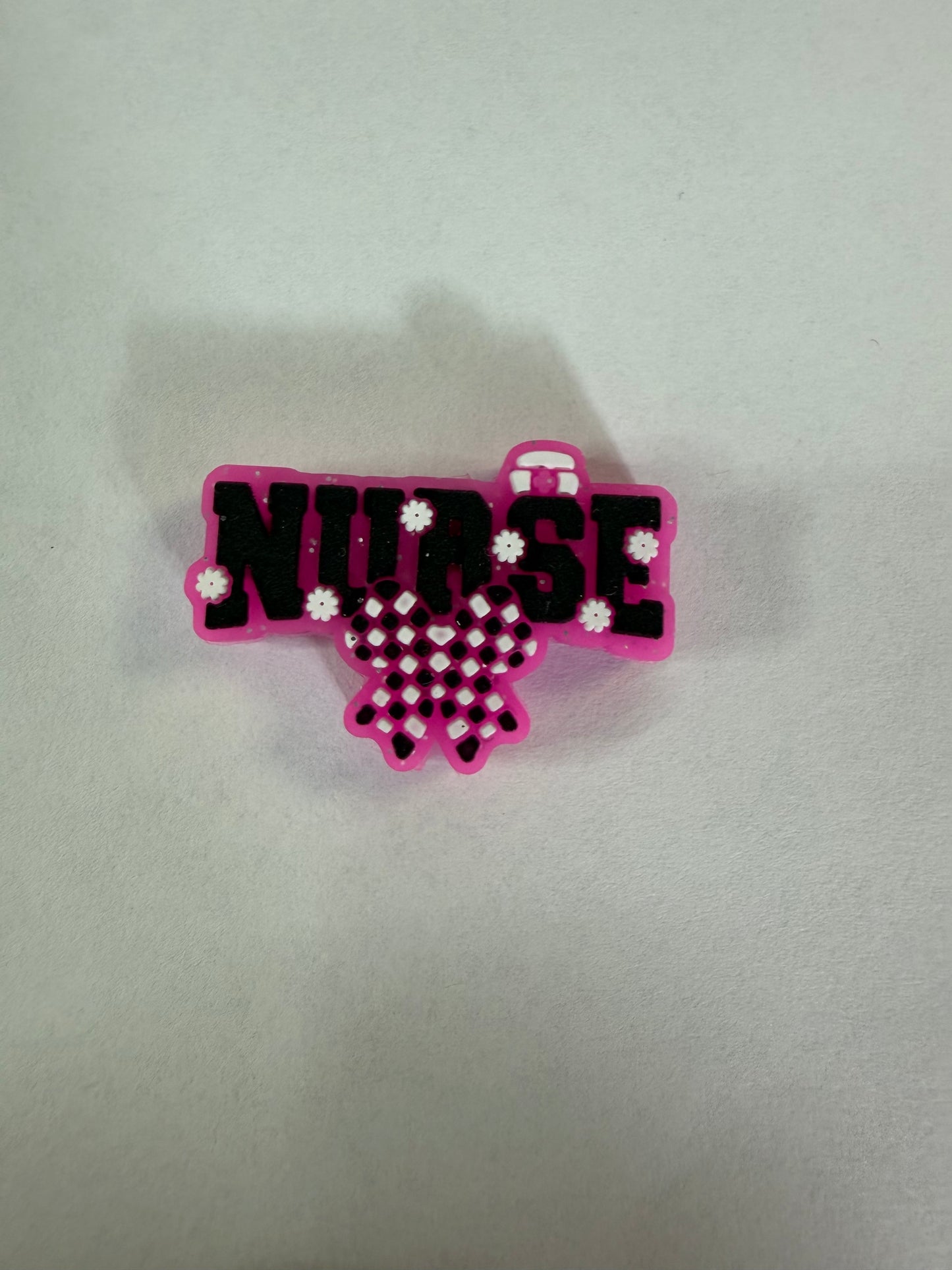 Focal 2d nurse hot pink and black with checkered bow