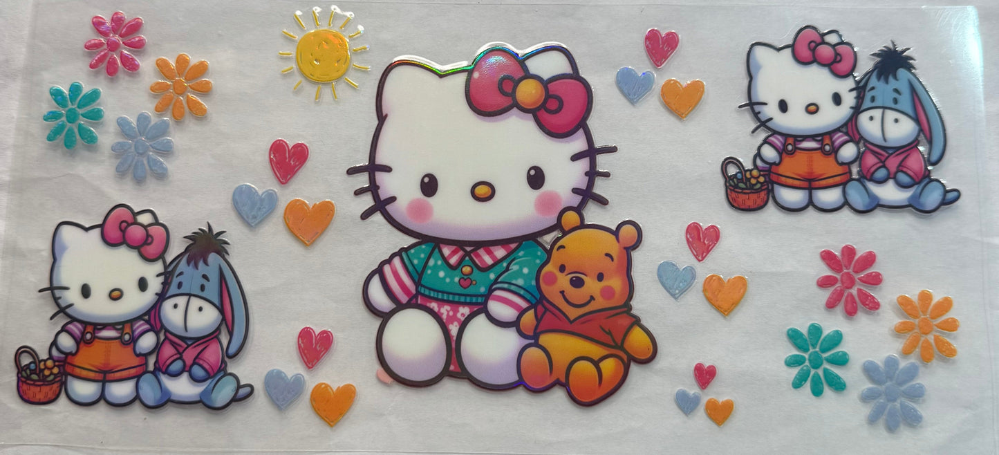 uvdtf transfer wrap hello kitty with Winnie the Pooh