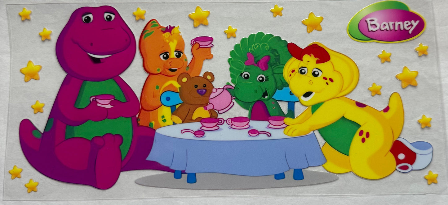 uvdtf transfer wrap Barney at table
