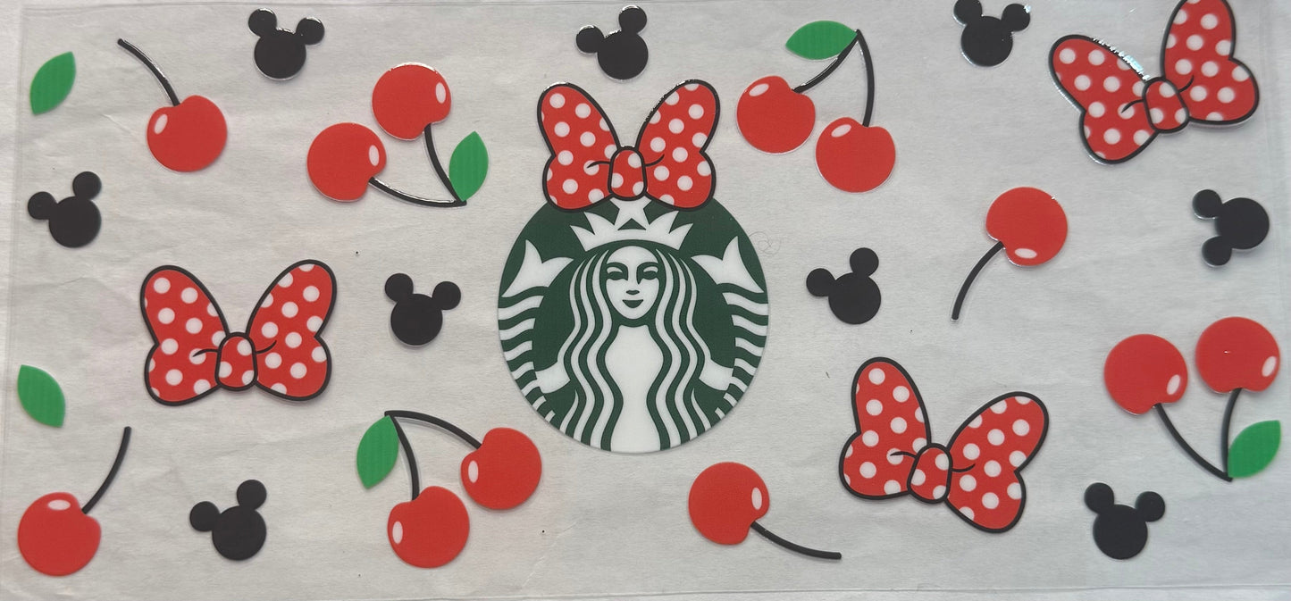 uvdtf transfer wrap Starbucks Minnie Mouse cherries