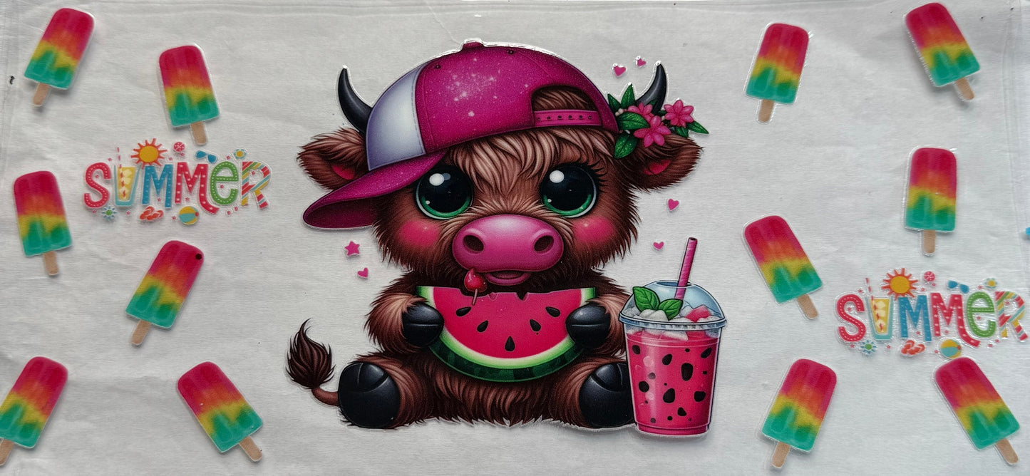 uvdtf transfer wrap watermelon highland cow