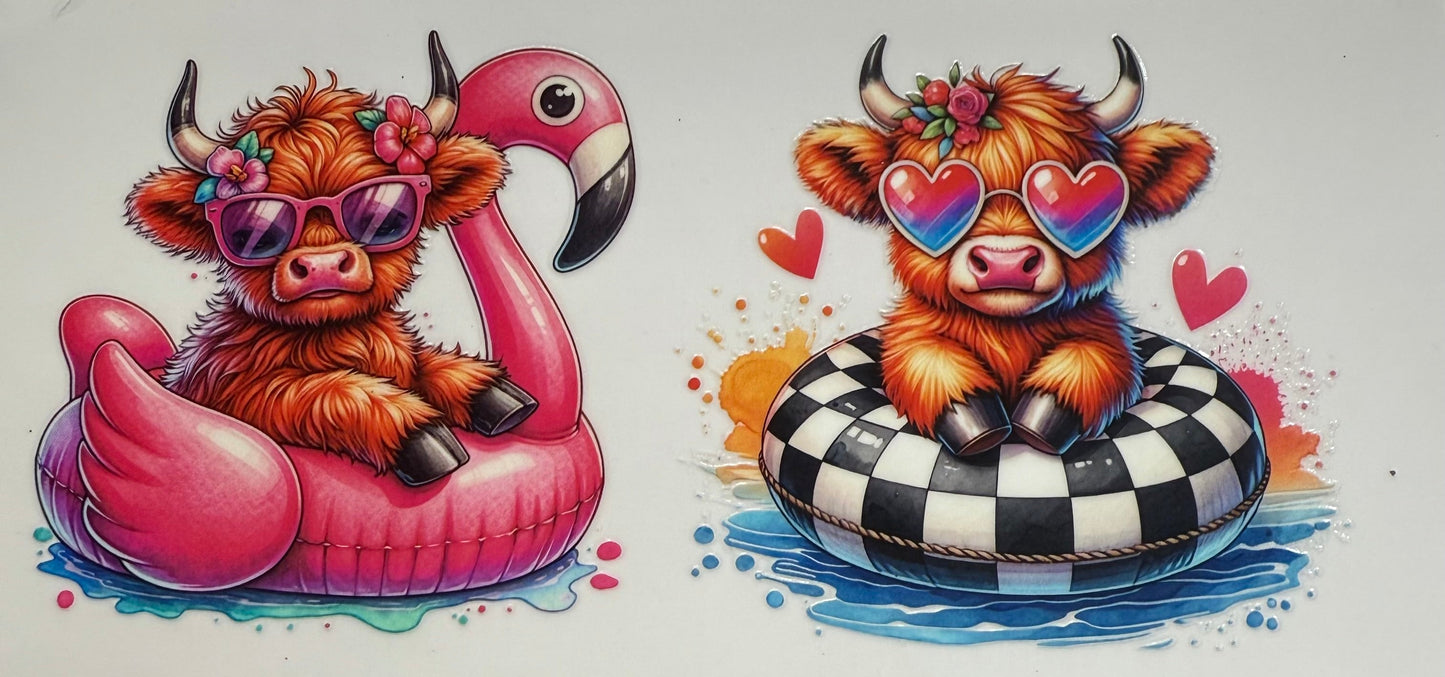 uvdtf transfer wrap highland cow with floats
