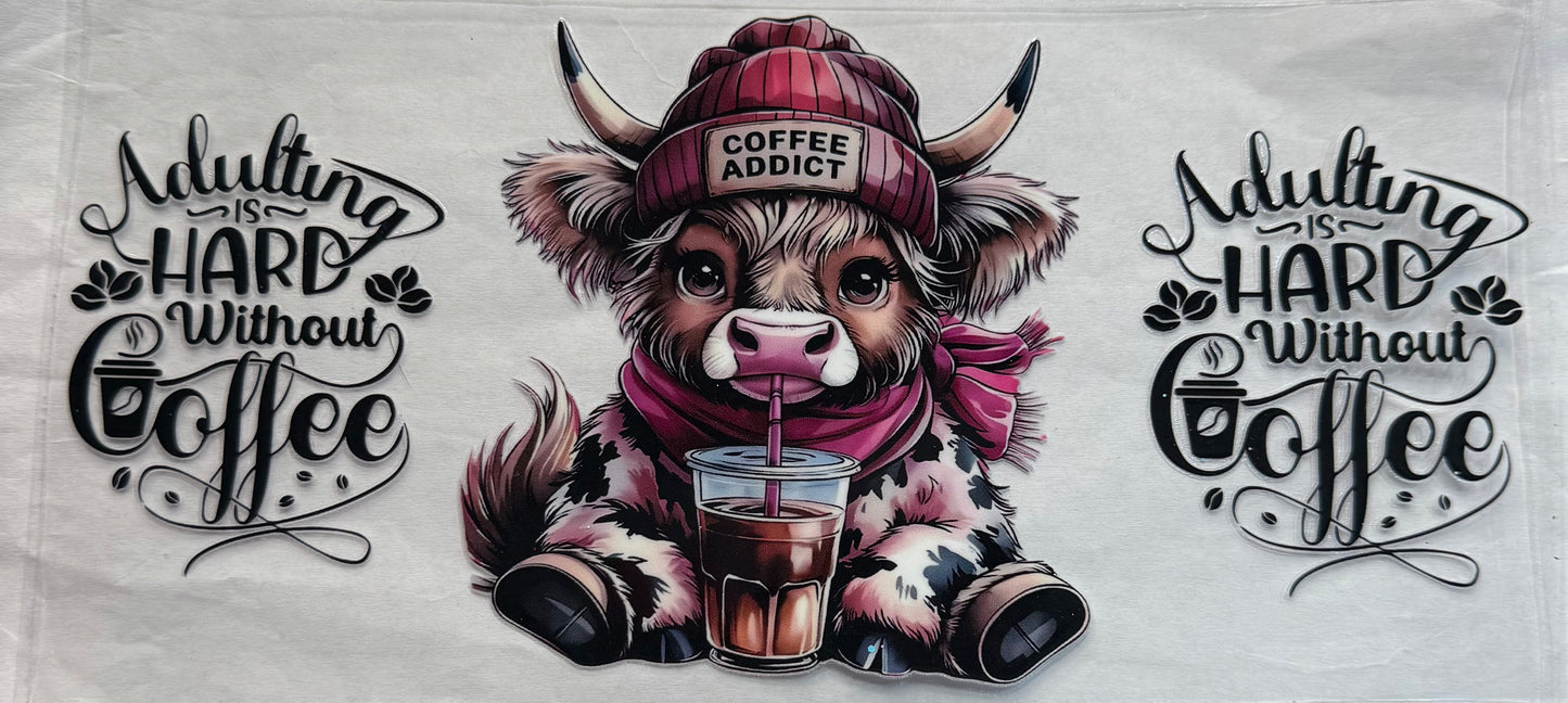 uvdtf transfer wrap highland cow coffee addict