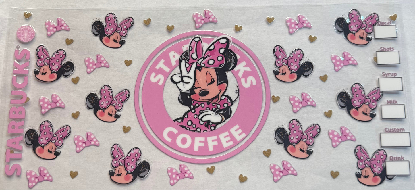uvdtf transfer wrap Starbucks Minnie Mouse pink