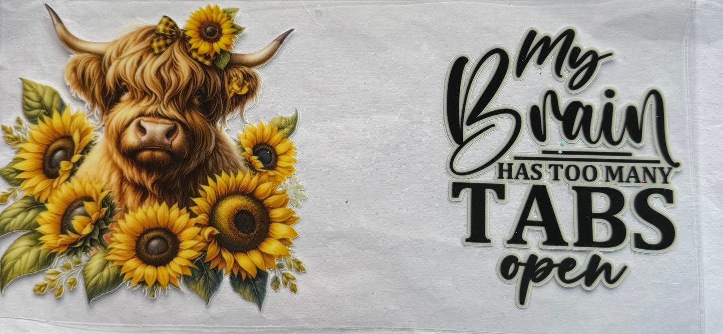 uvdtf transfer wrap highland cow to many tabs open