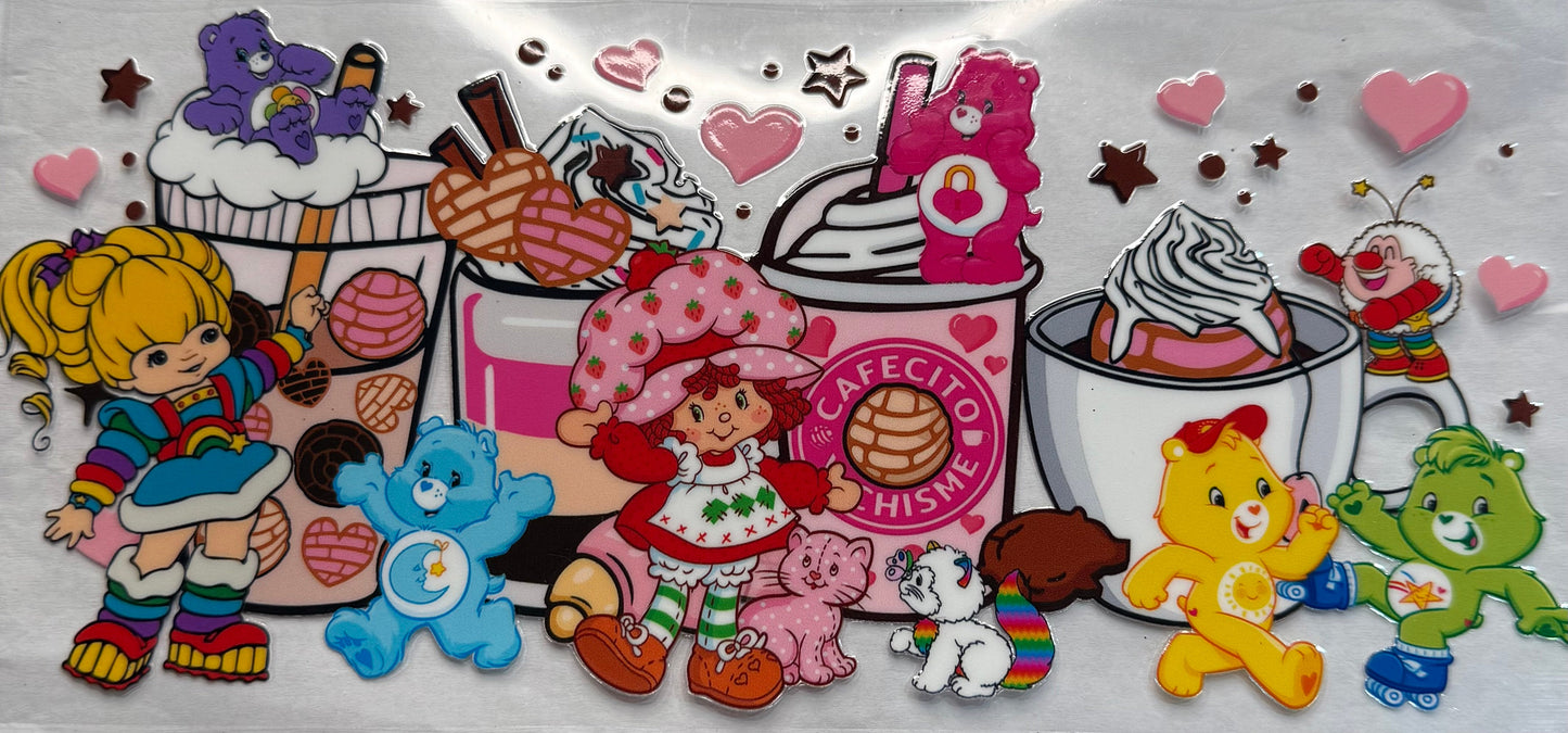 uvdtf transfer wrap coffee cups strawberry shortcake carebears rainbow bright