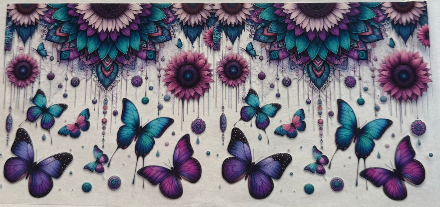 uvdtf transfer wrap butterfly sunflowers purple