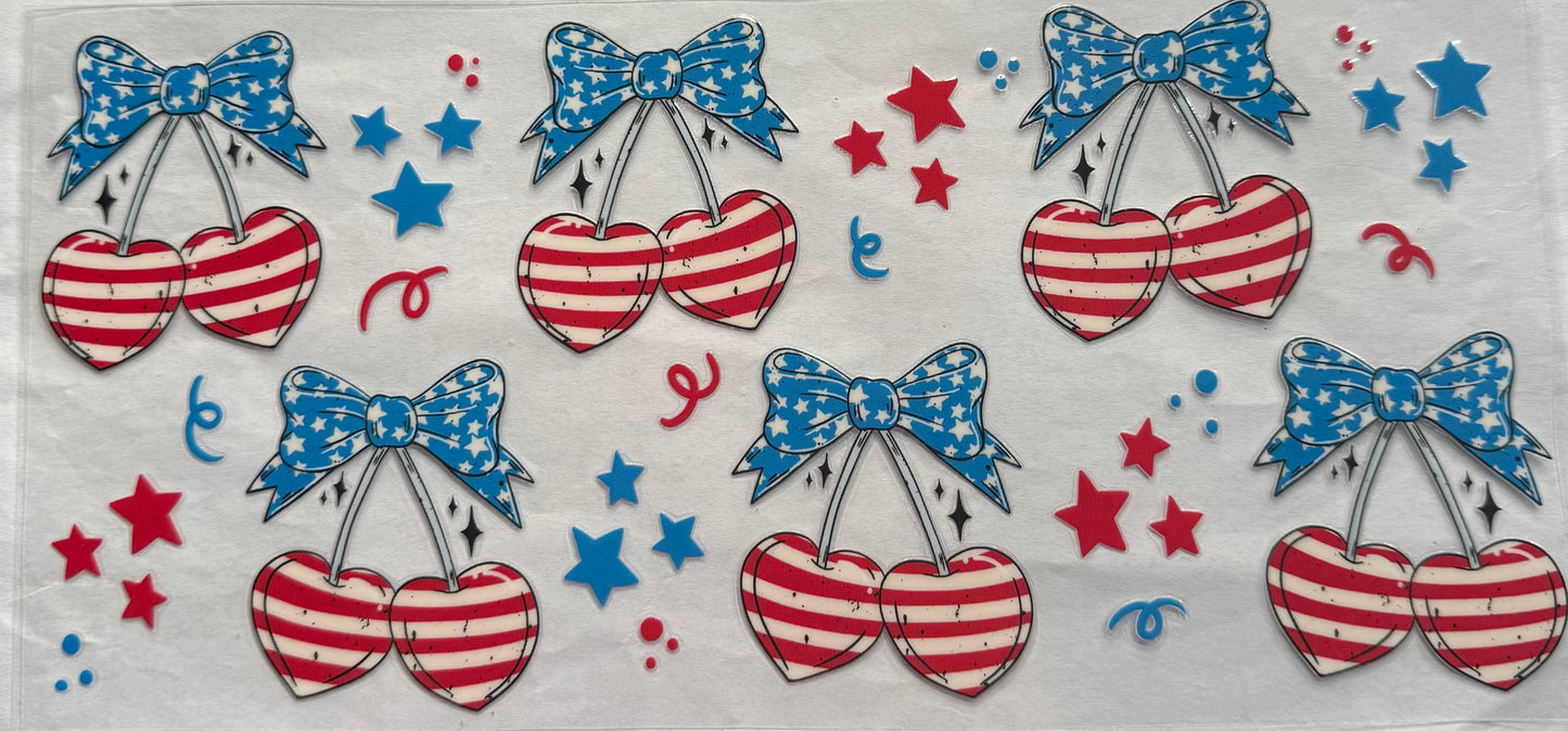 uvdtf transfer wrap Americana, red white blue cherries