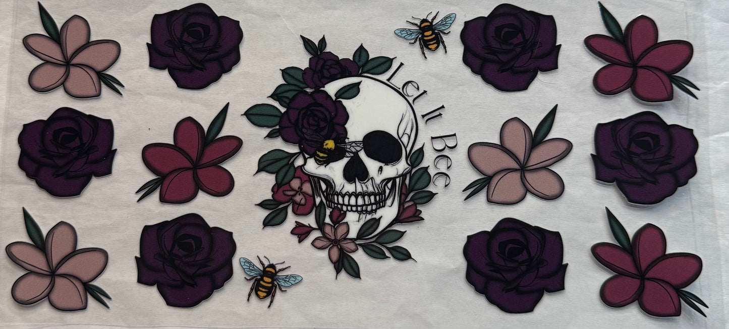uvdtf transfer wrap skull floral purple