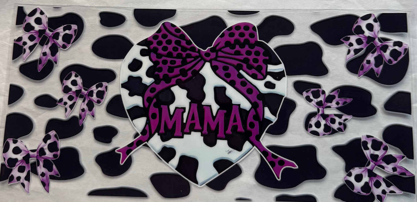 uvdtf transfer wrap mama with cow print purple bow