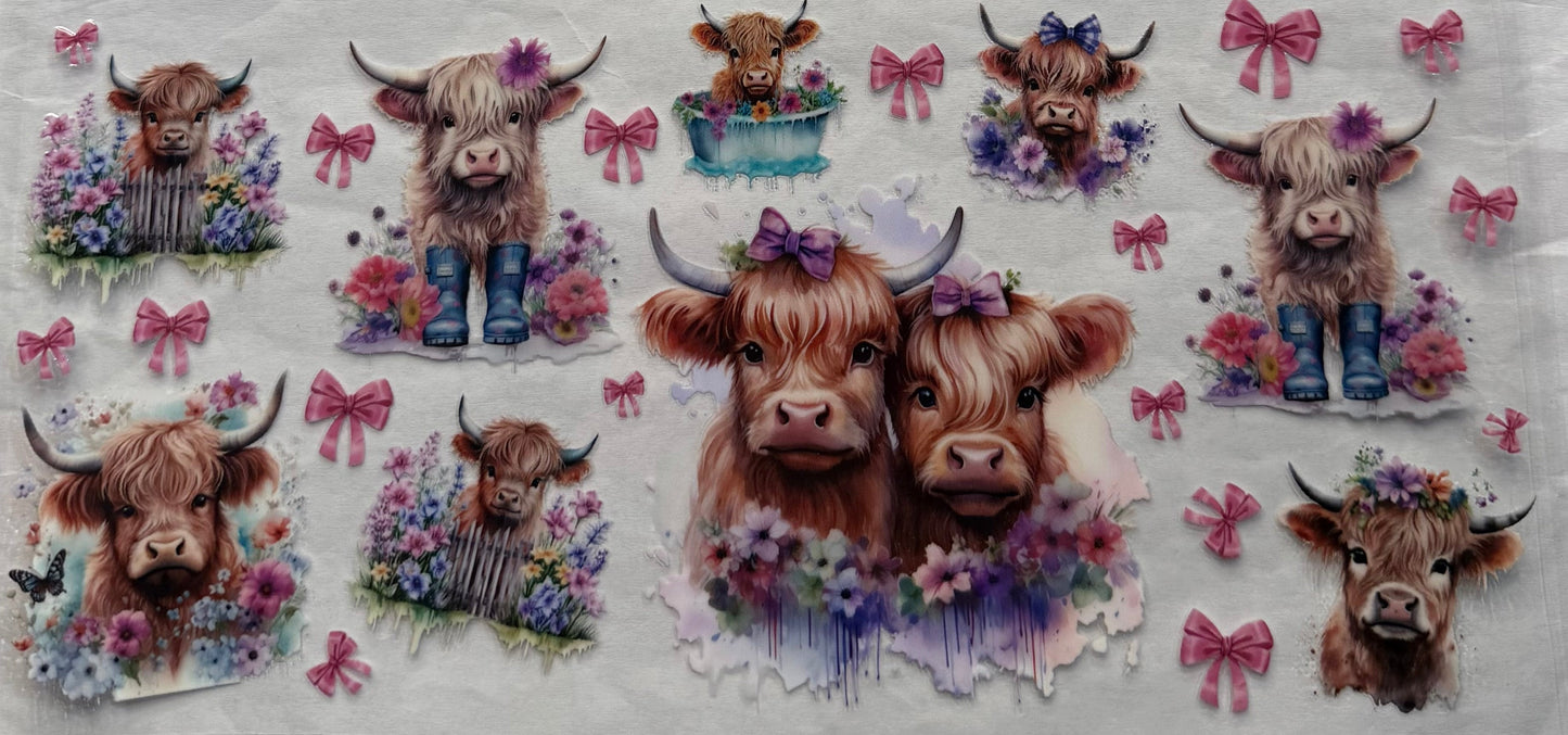 uvdtf transfer wrap highland cows bows floral cute