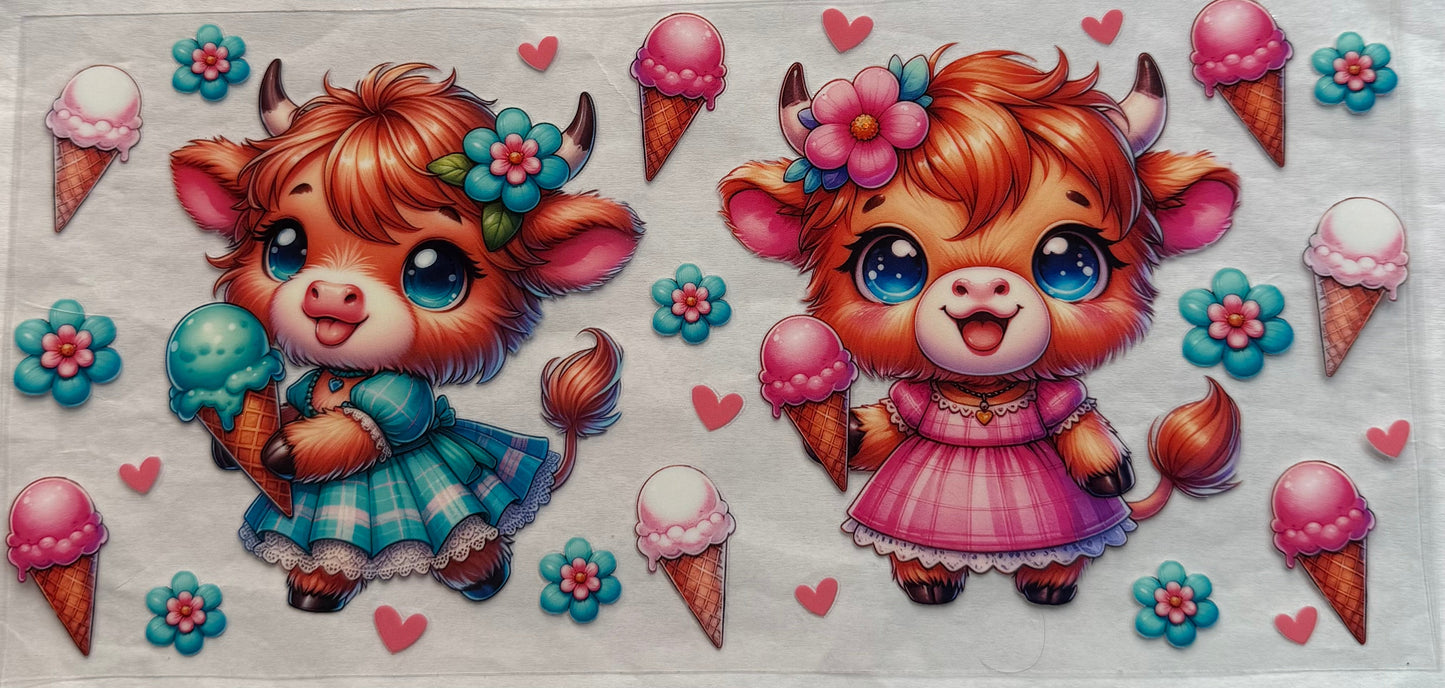 uvdtf transfer wrap highland cows ice cream summer