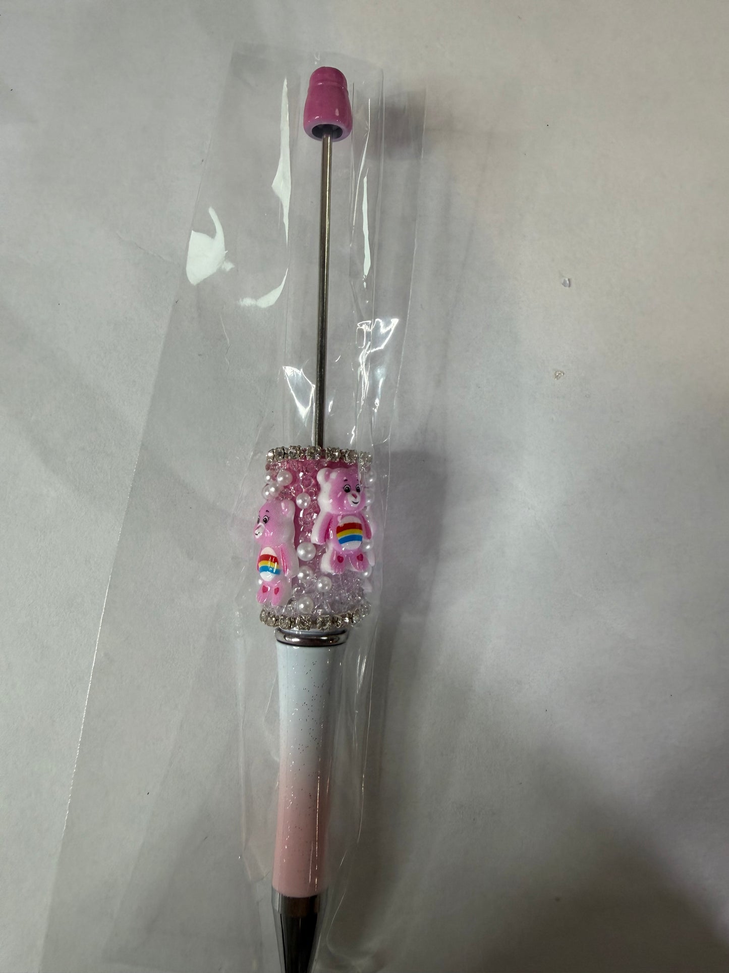 Beadable pen just the pen Half done Pink carebear
