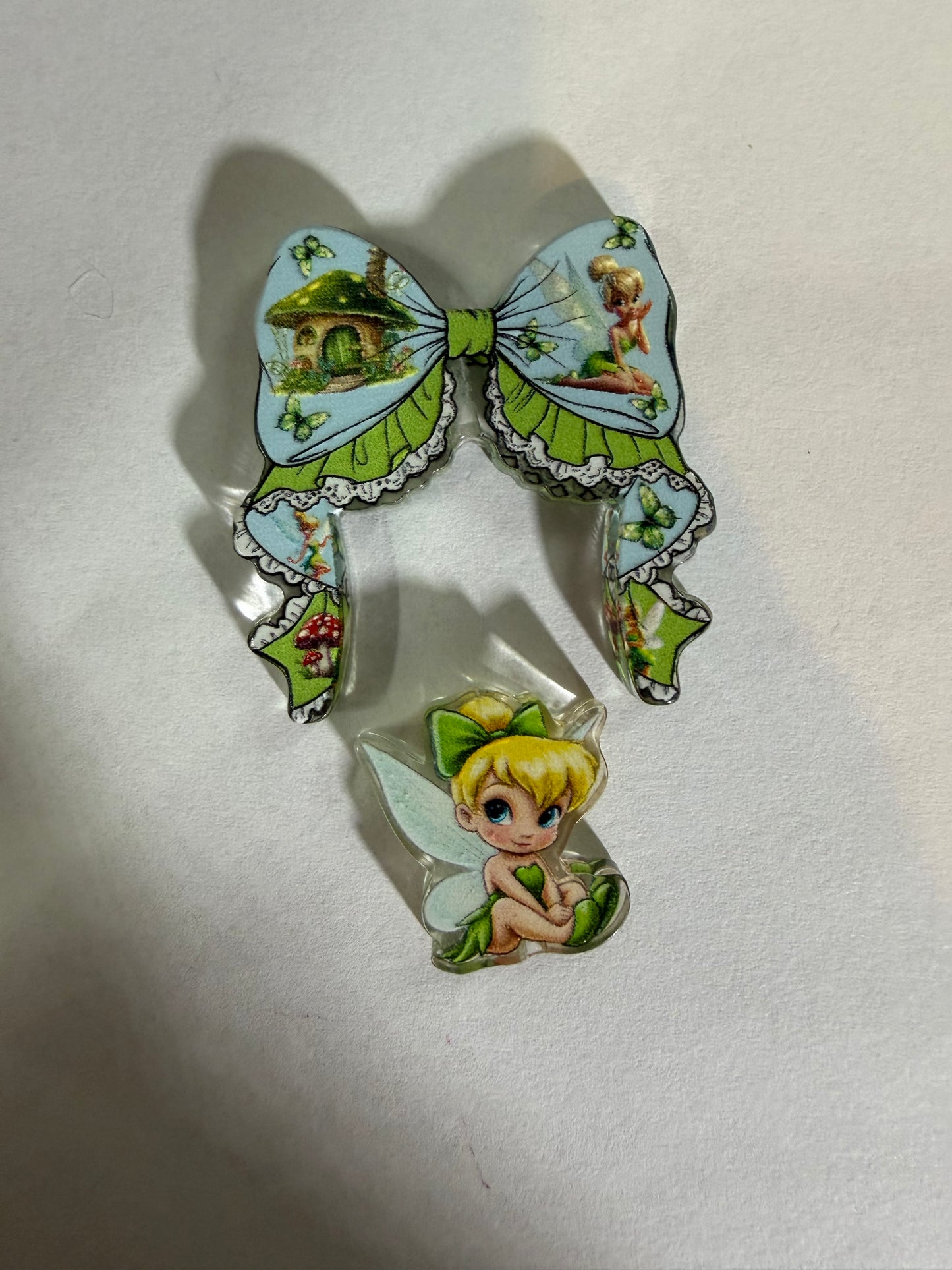Acrylic focal 2 piece set Bow tinkerbell with mushroom house