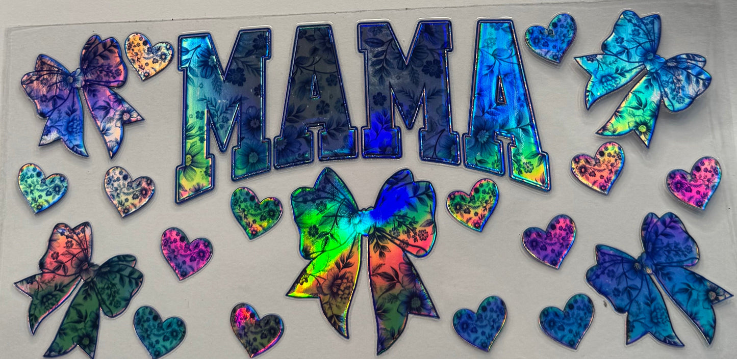 uvdtf transfer wrap holo blue mama with bow