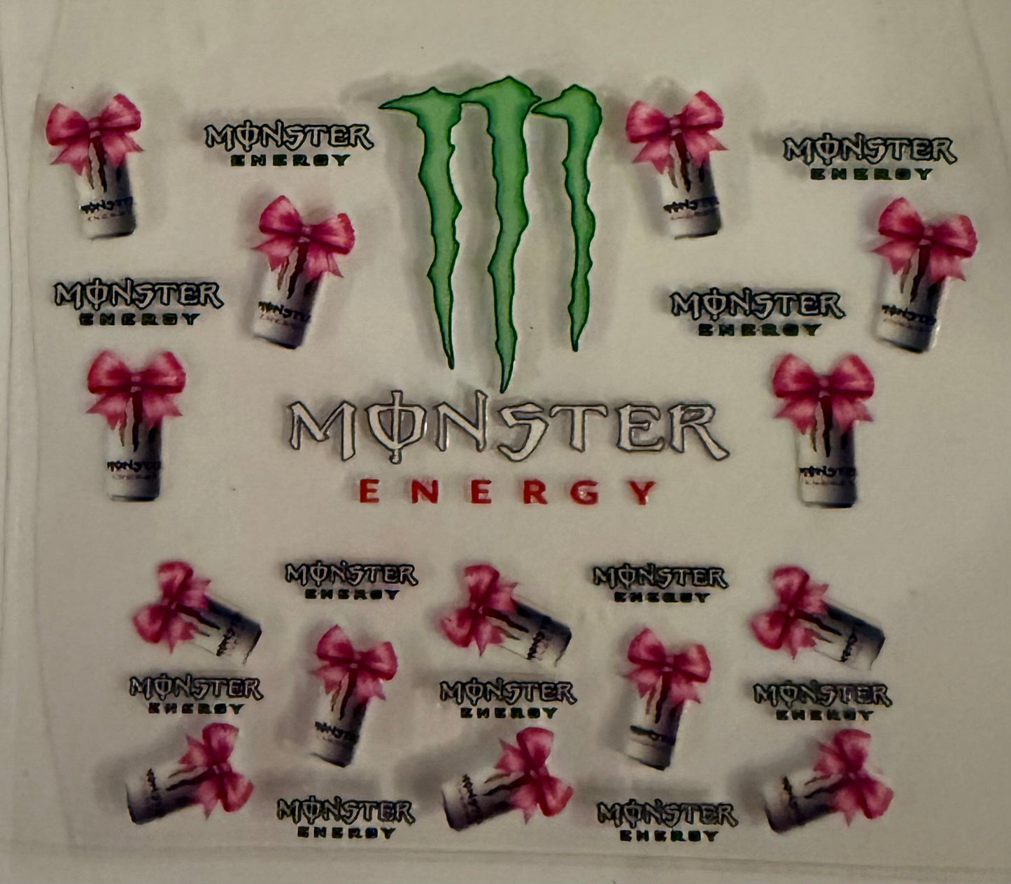 Uvdtf wraps Mini Stanley monster white pink bow