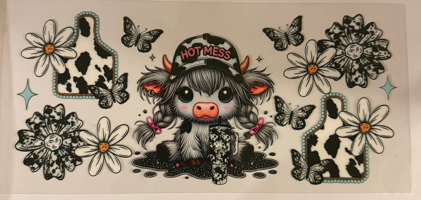 uvdtf transfer wrap highland cow hot mess