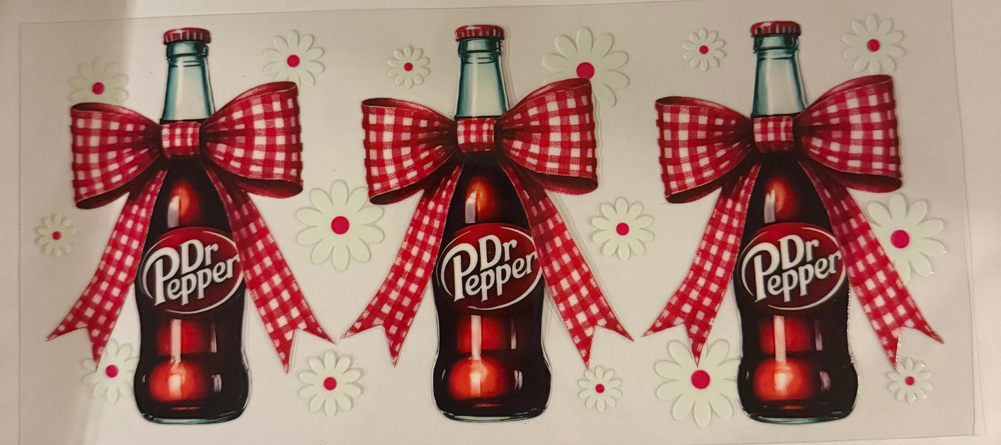uvdtf transfer wrap Dr Pepper soda daisy with bows