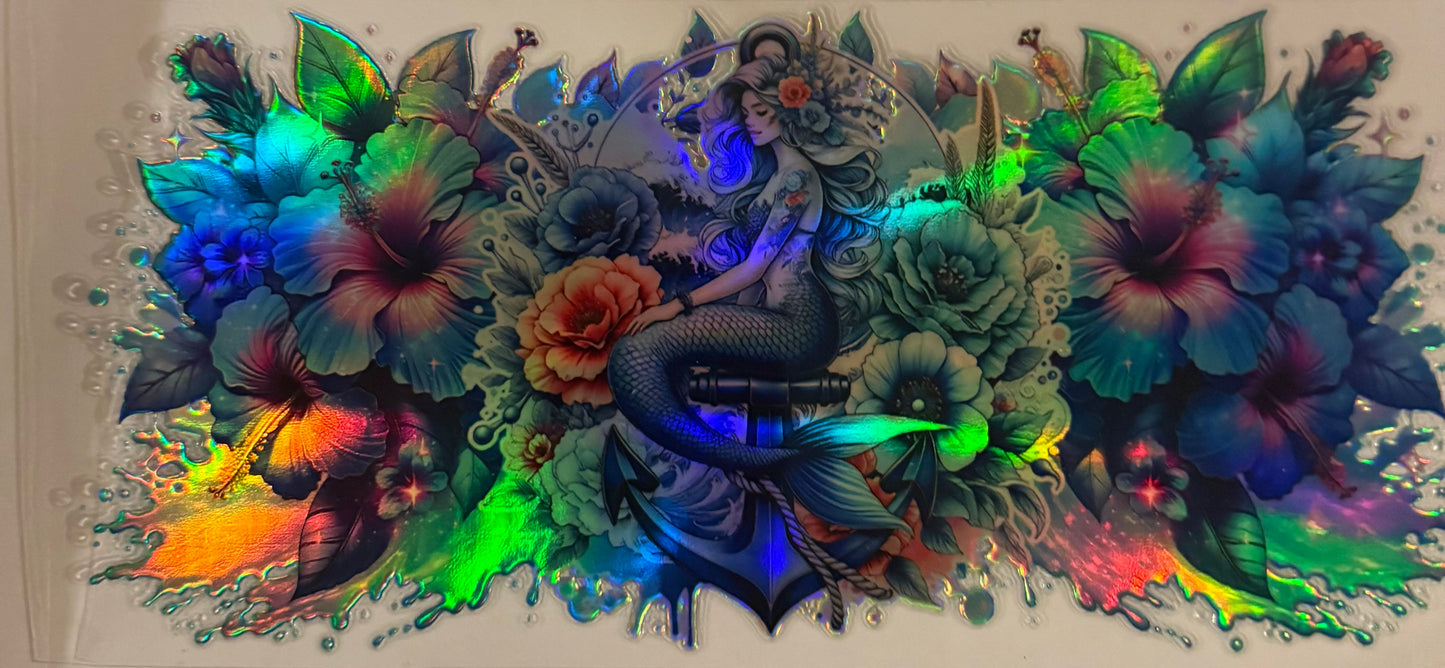 uvdtf transfer wrap holo mermaid with floral