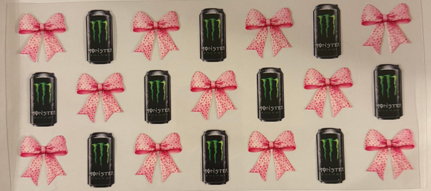 uvdtf transfer wrap green monster with pink bows