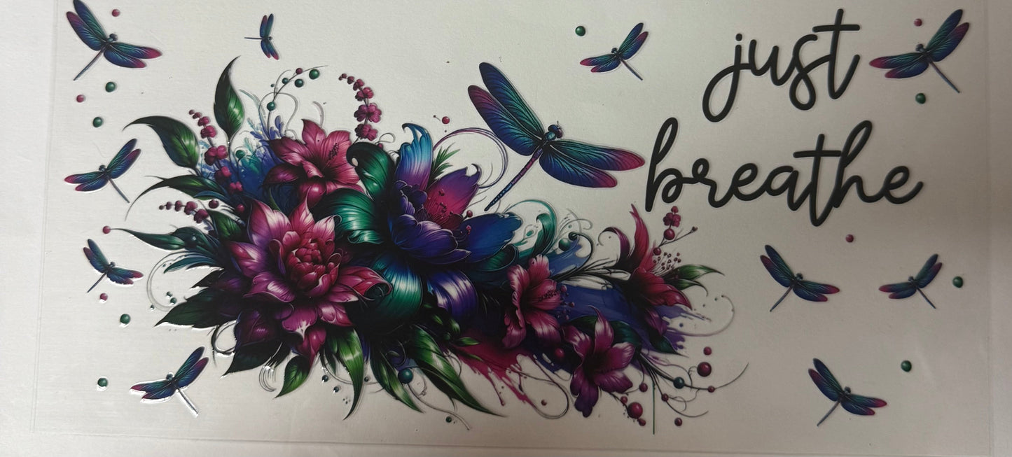 uvdtf transfer wrap just breathe floral dragonfly
