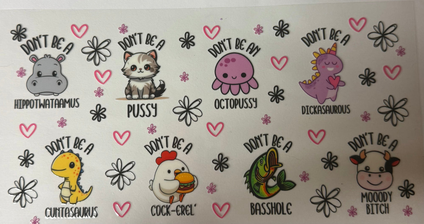 uvdtf transfer wrap animals naught sayings