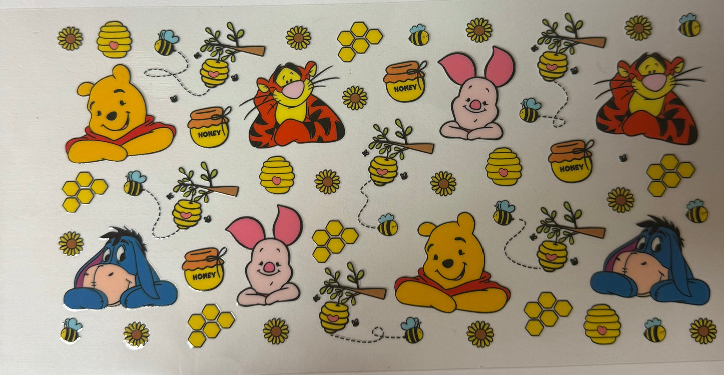 uvdtf transfer wrap Winnie the Pooh and friends heads with honey