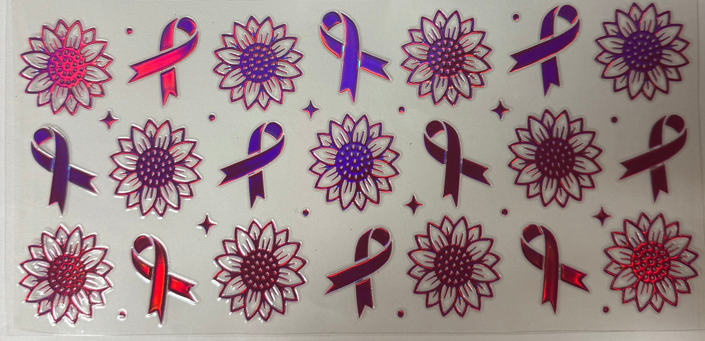 uvdtf transfer wrap holo breast cancer link ribbons with sunflowers