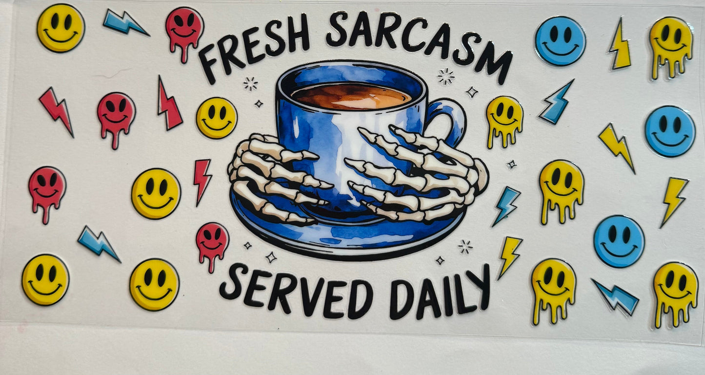 uvdtf transfer wrap fresh sarcasm served daily with coffee cup and skull hands
