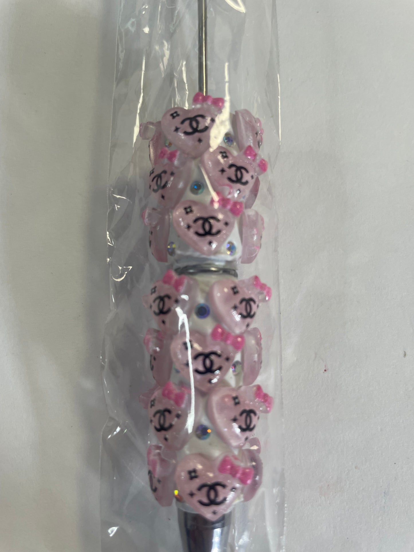 Beadable pen just the pen Cc pink heart with bow