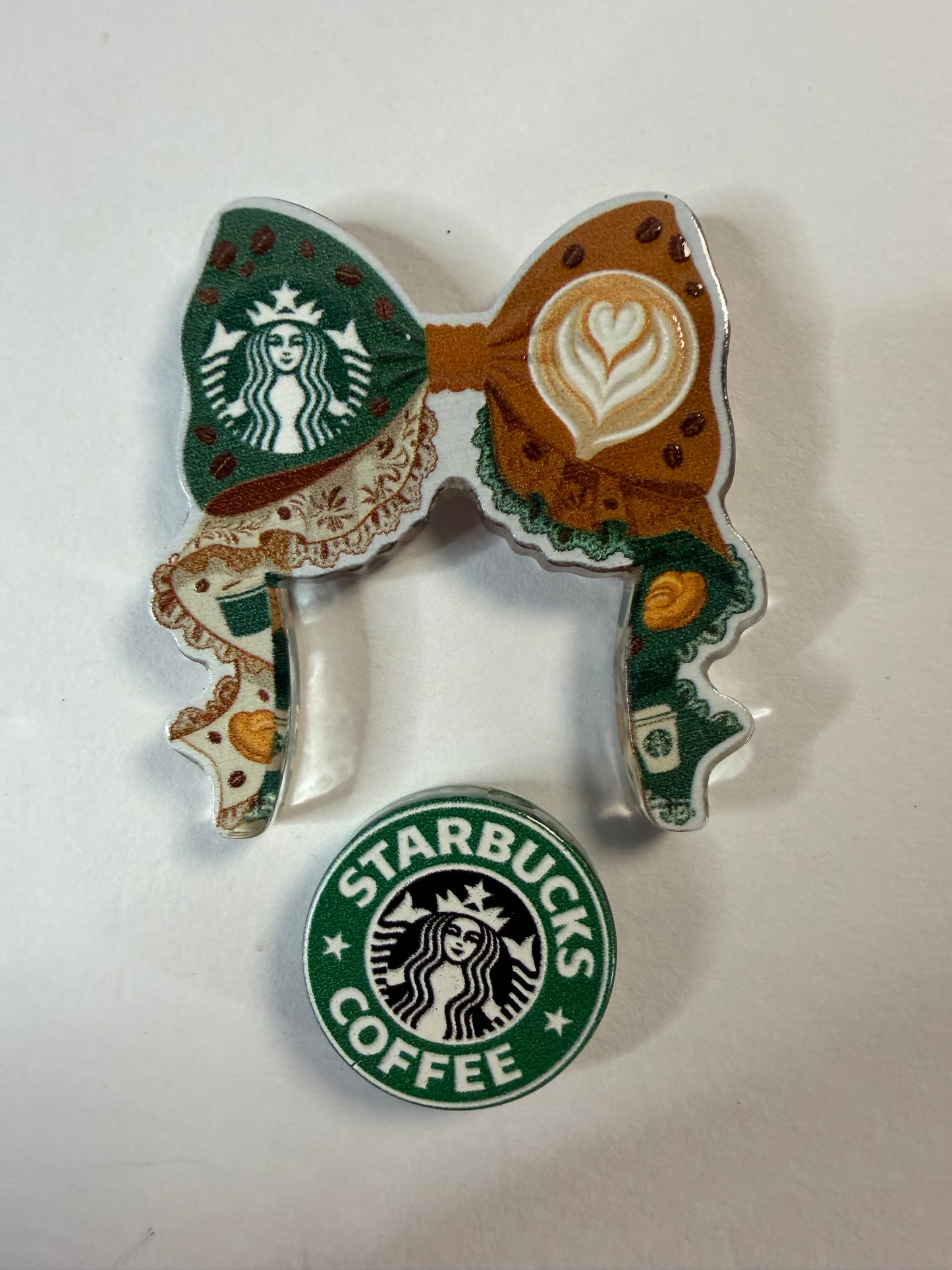 Acrylic focal 2 piece set Bow Starbucks green and brown bow