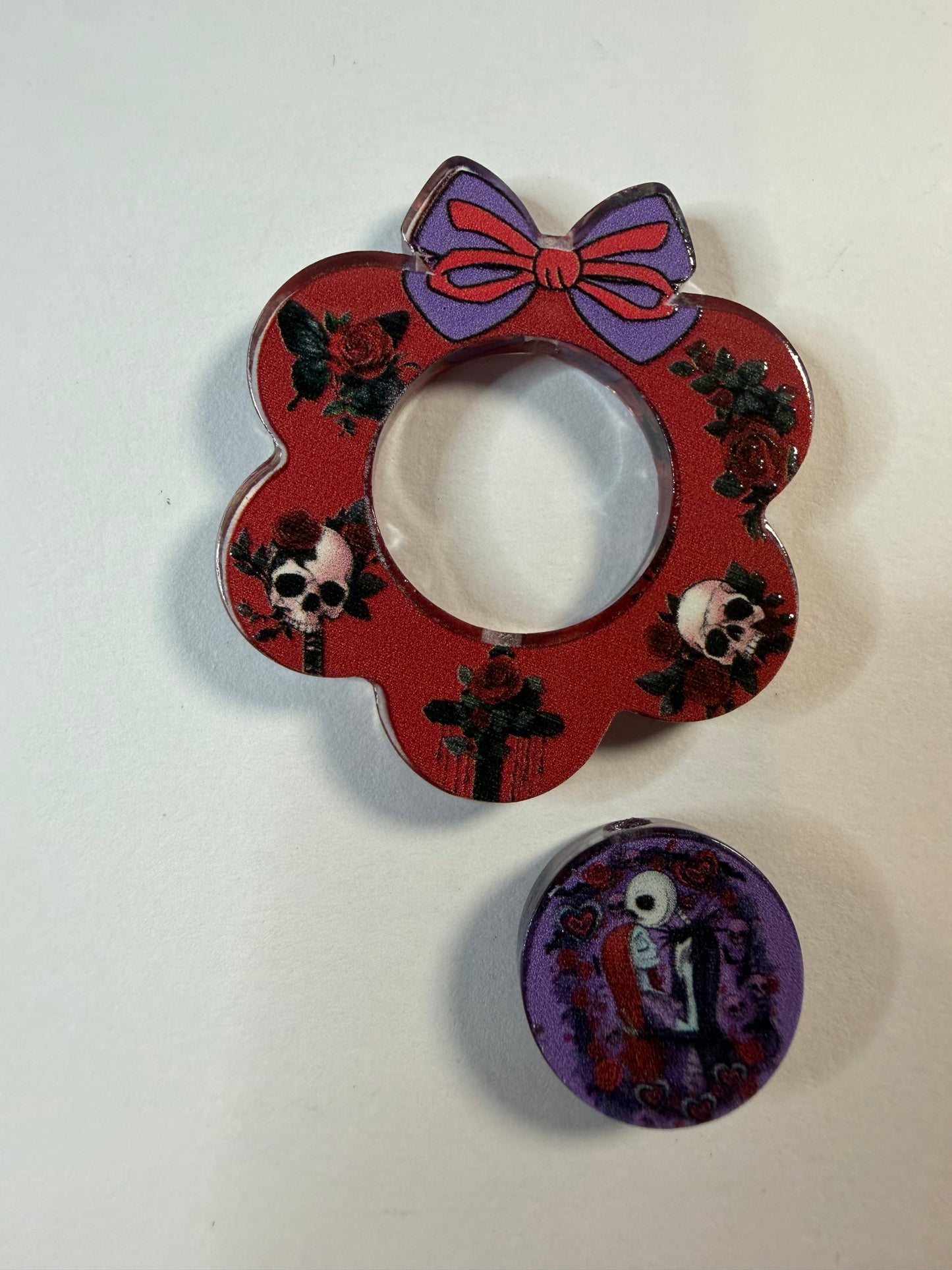 Acrylic focal 2 piece set Wreath cross skulls and roses with Jack and sally for smaller