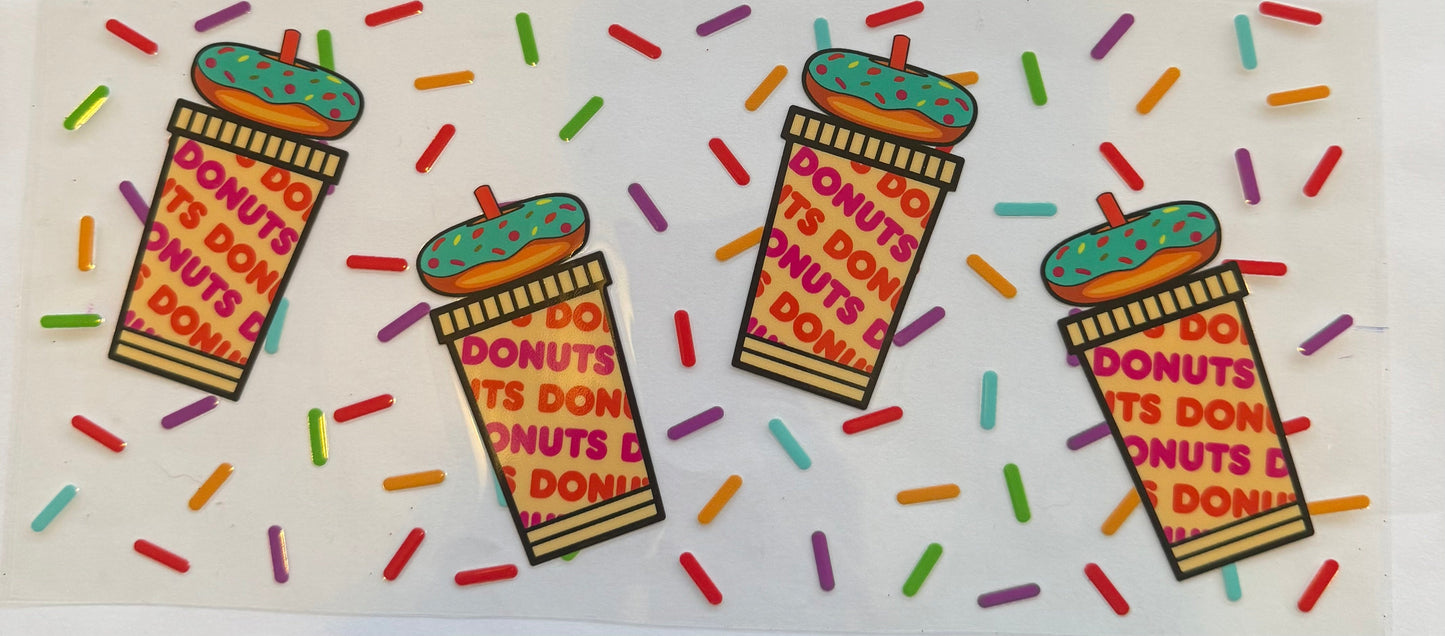 Cup wrap dtf Dunkin’ Donuts ice coffee with blue donuts and sprinkles