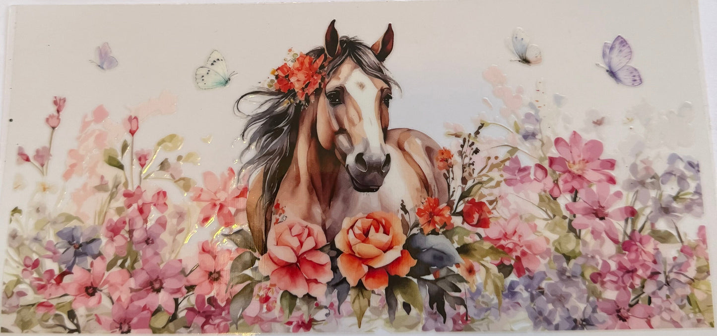 Cup wrap dtf horse in floral with butterfly’s