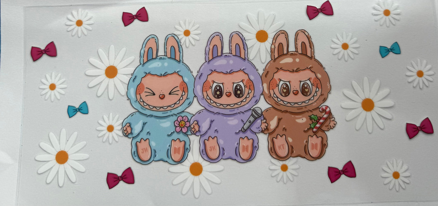 Cup wraps uvdtf labubu with floral and bows