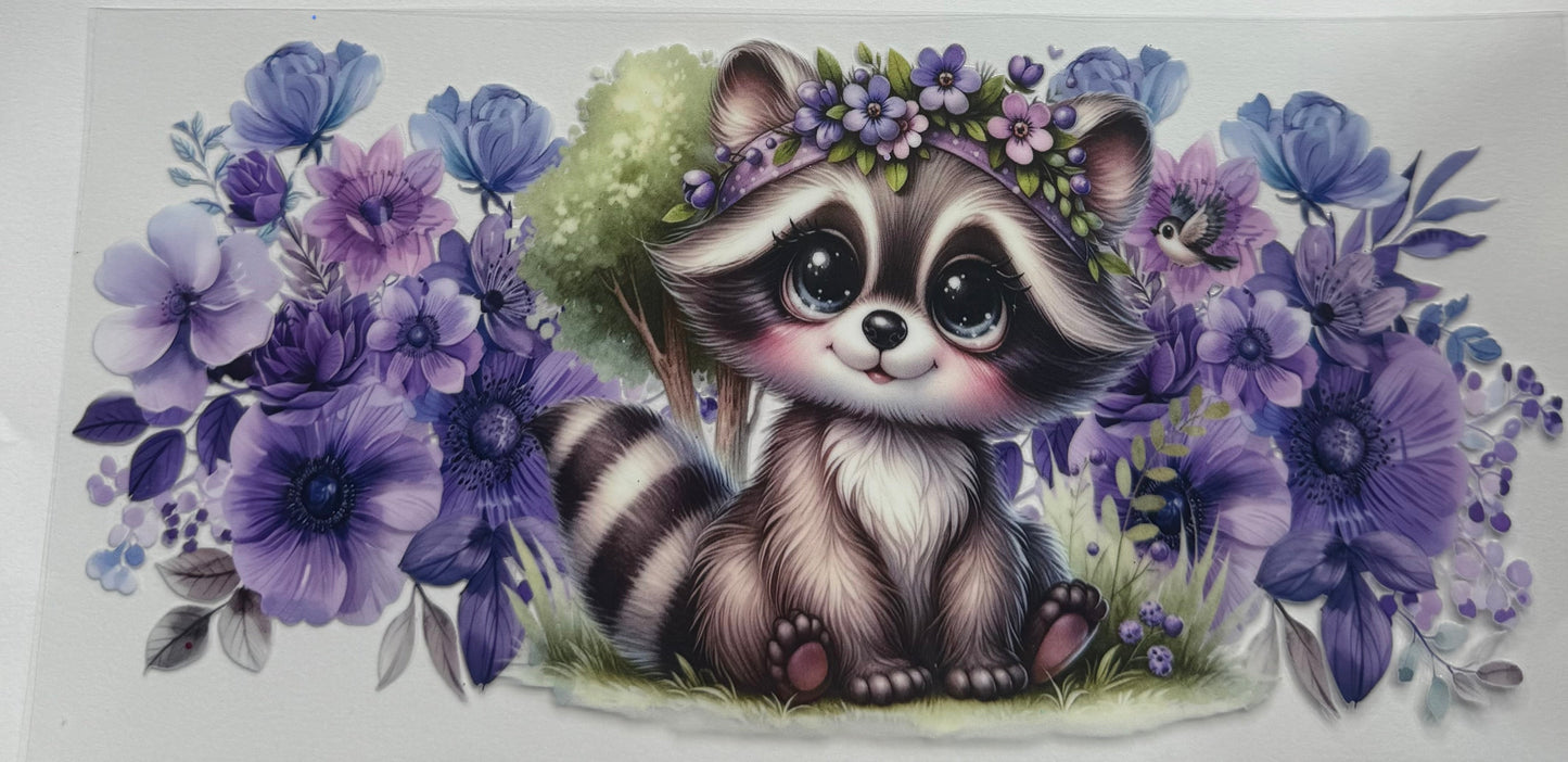 Cup wraps uvdtf raccoon with floral