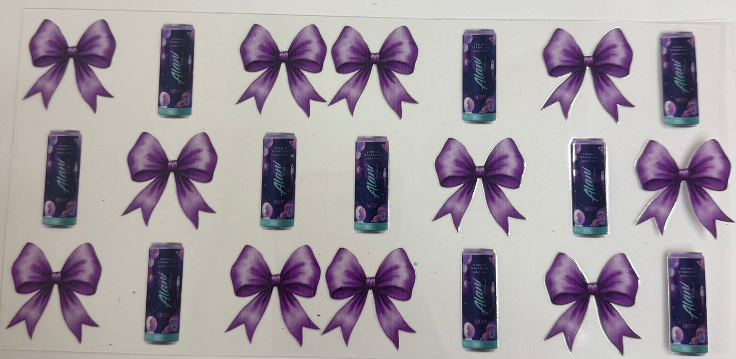 Cup wraps uvdtf Alani cosmic stardust with purple bows